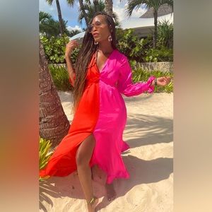 Pink and orange split maxi dress!!